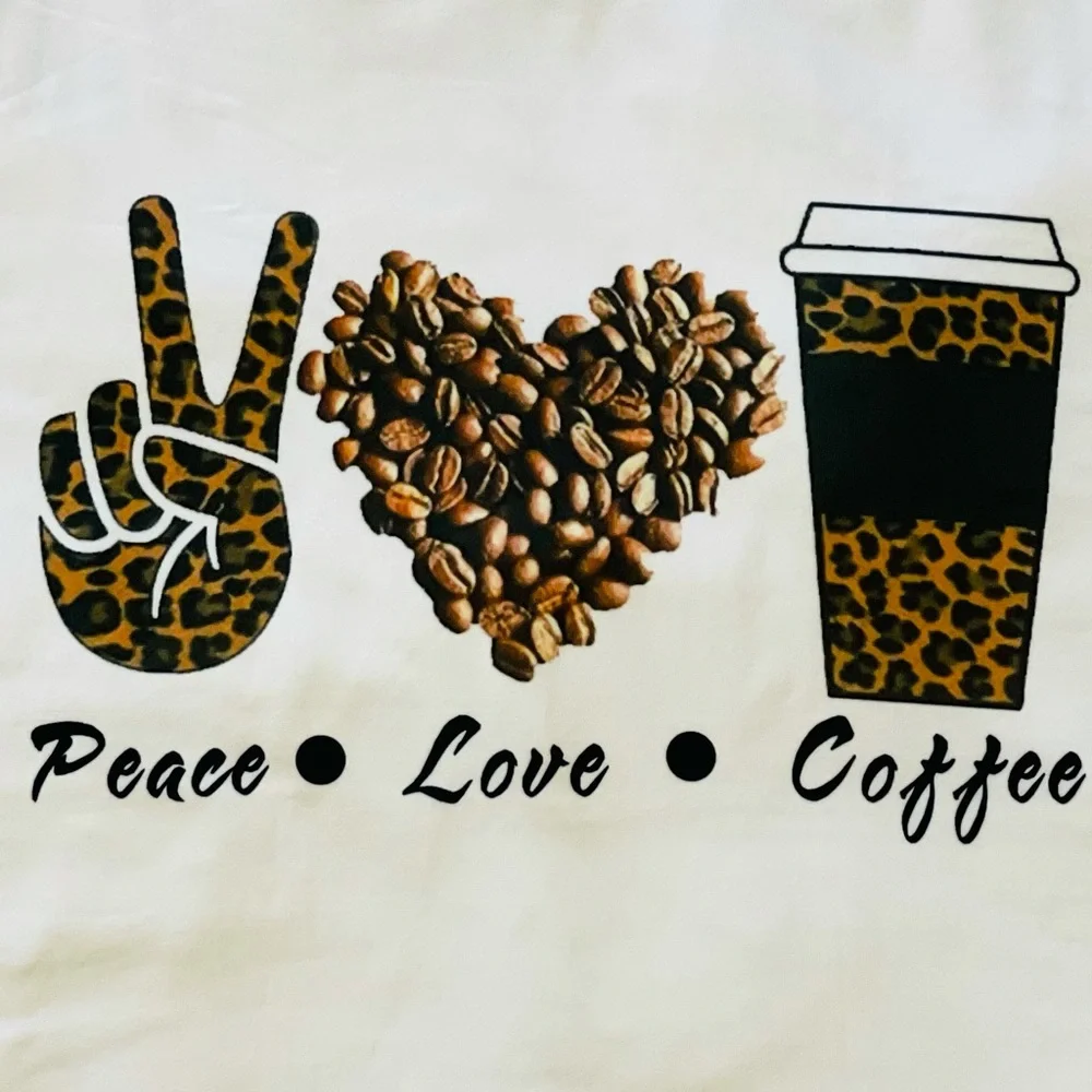 Leopard print PEACE•LOVE•COFFEE Women’s Fashion T-shirt Size S - Picture 3 of 7